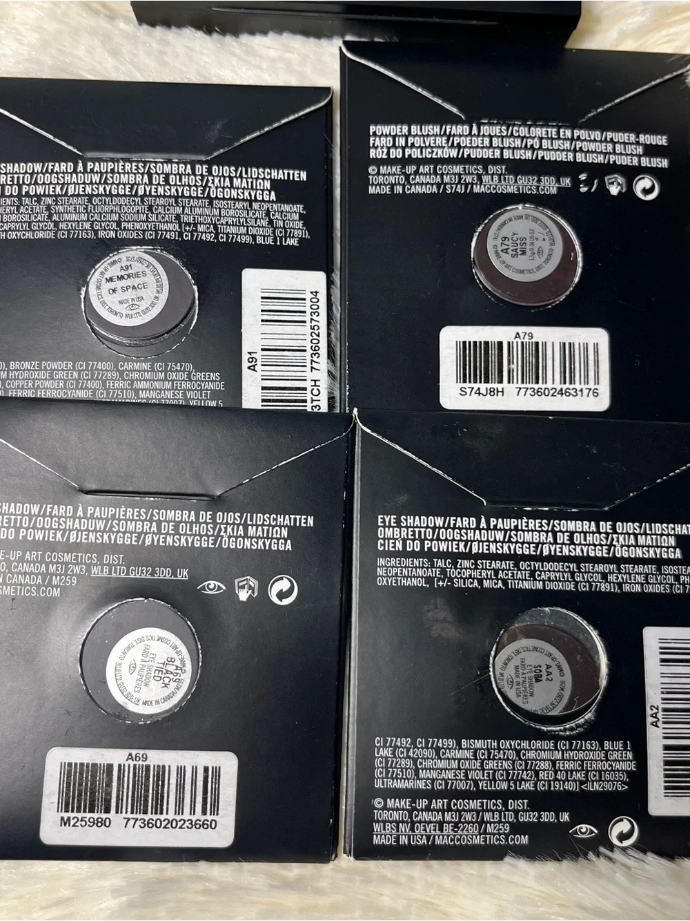 MAC Cosmetics Single Eyeshadows & Blush in Yellow, Purple, Silver, Brown